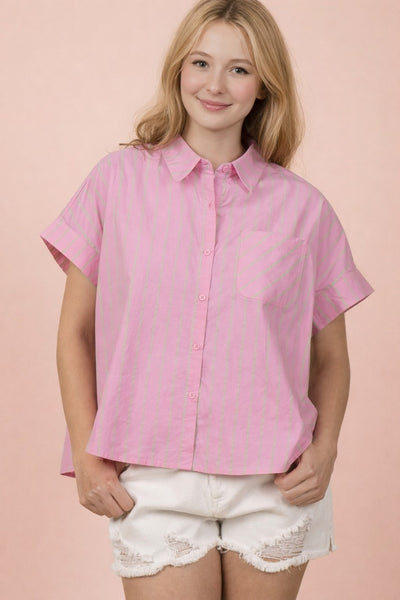 Oversized Striped Button Down Top