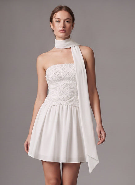 Beaded Strapless Tulle Mini Dress