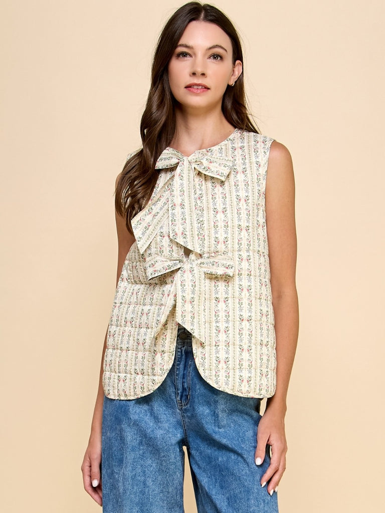 Printed Stripe Quilt Ribbon Tie Vest