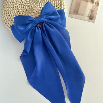 Plain Satin Long Ribbon Bow Large Barrettes Hair Clips
