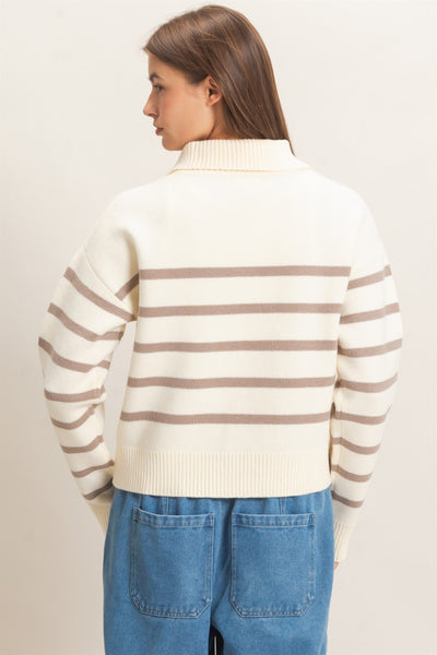Half-Zip Collared Stripe Sweater