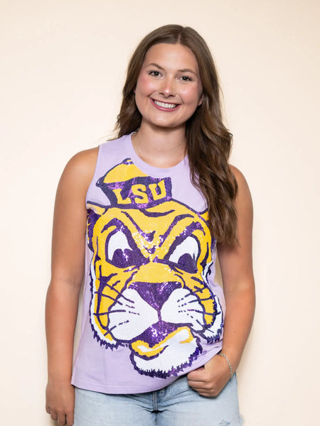 LSU Full Face Vintage Tiger Sequin Tank