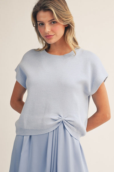 Drop Shoulder Front Knotted Sweater Top