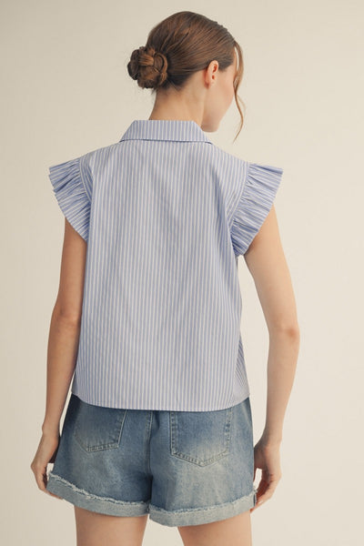 Ruffle Button Down Crinkled Solid Top