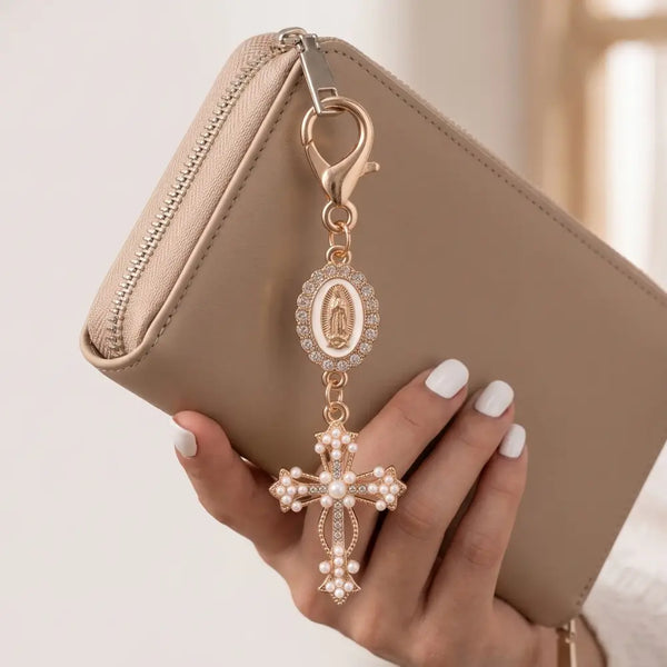 Our Lady of Guadalupe White Enamel Medal Keychain