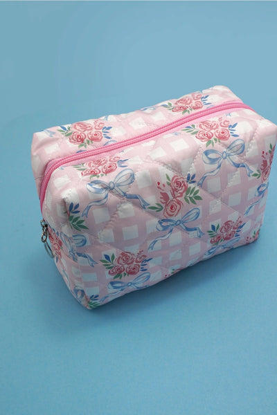 Quilted Cotton Floral Bow Pouch Bag