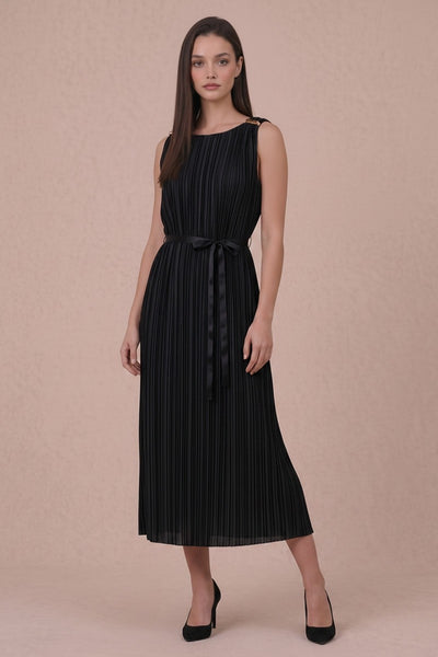 Gold Hardware Trim Plisse Midi Dress