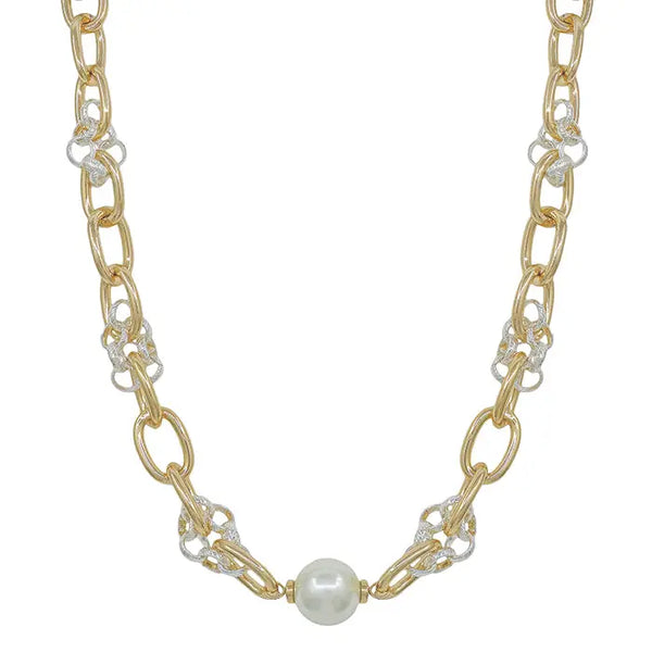 Gold and Pearl Linked Chain 16"-18" Necklace