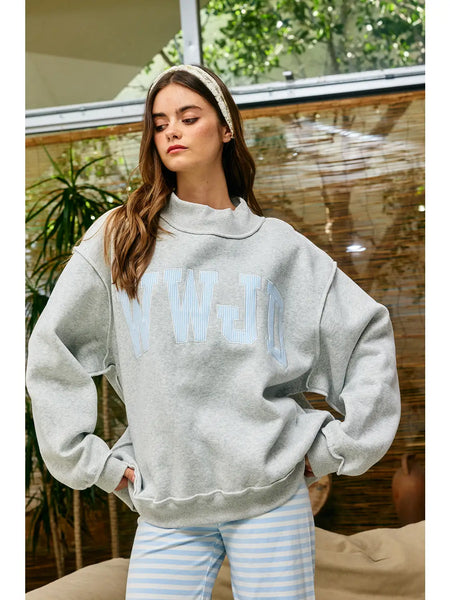 Stripe Embroidered "WWJD" Sweatshirt