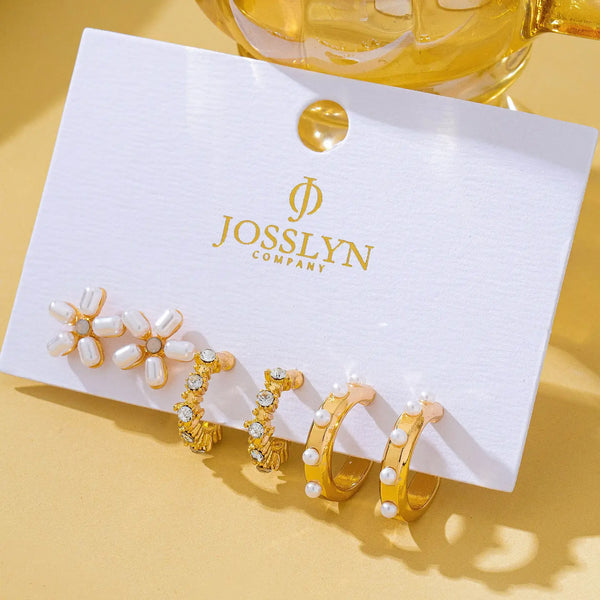 Pearl Floral Stud & Hoop Trio Earrings