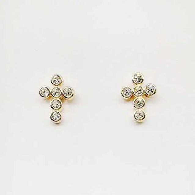 Gold with Rhinestone Cross .5" Stud Earring