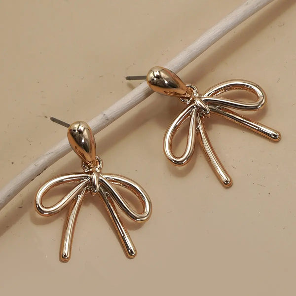 Teardrop Stud Bow Charm Drop Earrings