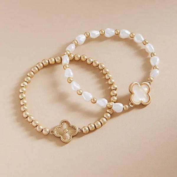 Clover Shell Effect Paper Charm Stretch Bracelet