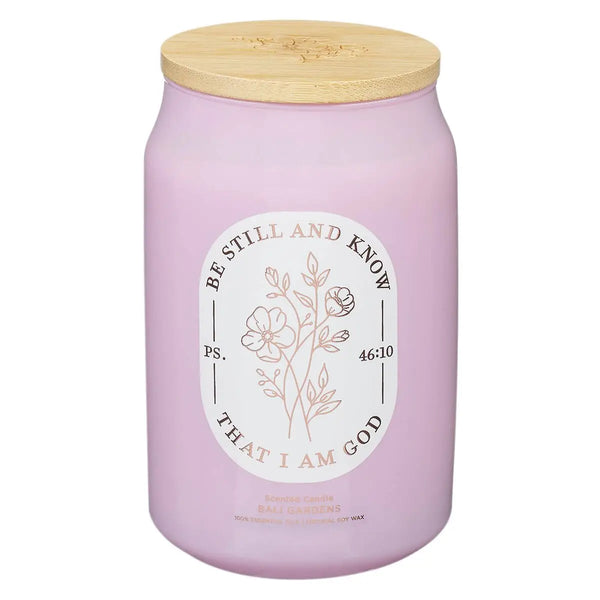 Bamboo Lid Be Still and Know Ps. 46:10 Glass Candle