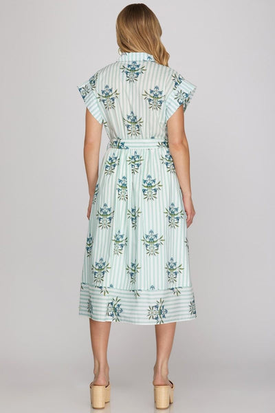 Button Down Printed Midi Dress
