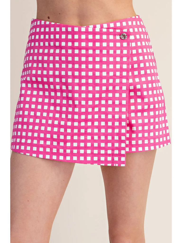 Checkered w/ Front Button Wrap Skort
