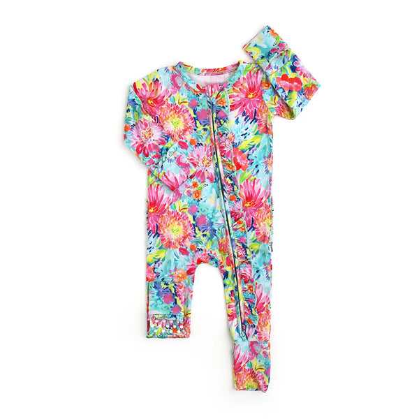Bianca Ruffle Zip Bamboo Floral Sleepies