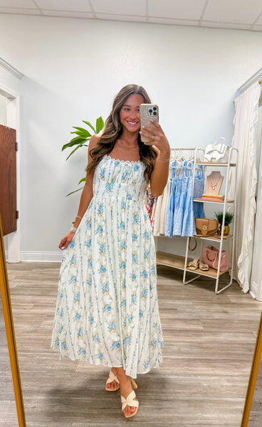 Floral Garland Sleeveless Corset Midi Dress