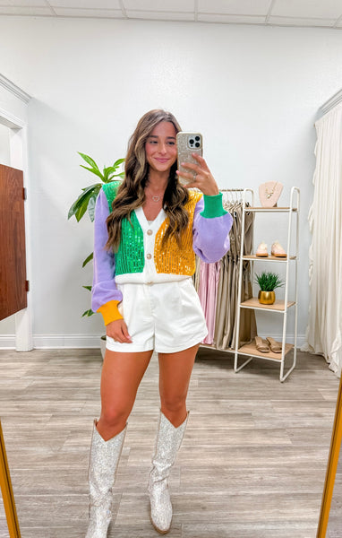 Color Block Sequin Sweater Cardigan