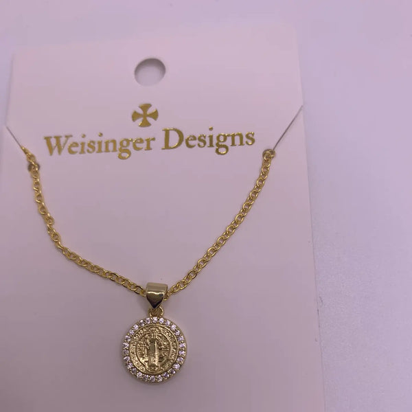 Gold Plated St. Benedict Medal Chain Necklace