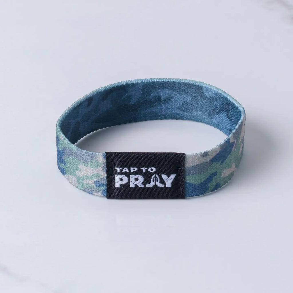 Tap To Pray Green & Charcoal Camo Wristband