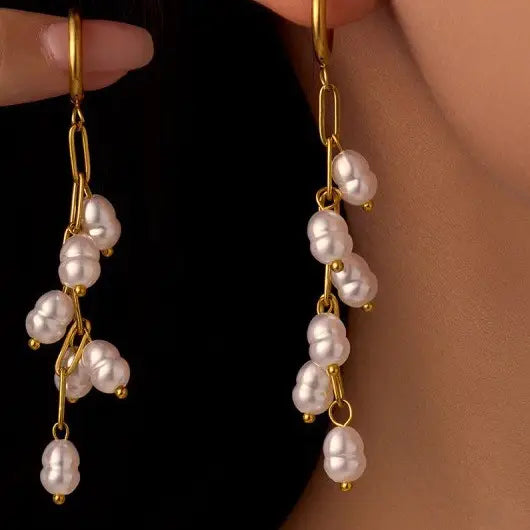 18K Stainless Steel Pearl Drop Earrings