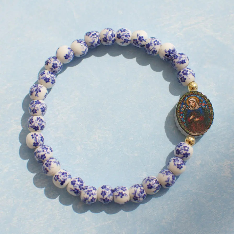 Holy Water Porcelain Saint Bernadette Gold Bracelet