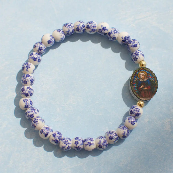 Holy Water Porcelain Saint Bernadette Gold Bracelet
