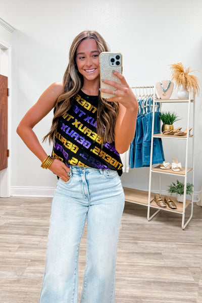 Geaux Tigers Varsity Block Sequin Tee