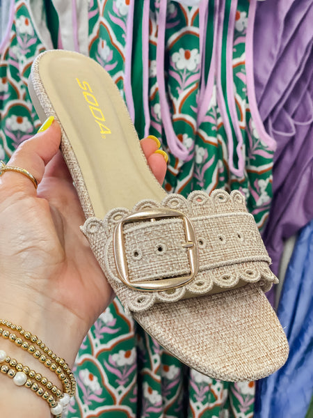 Soda Nuala Buckle Raffia Sandals