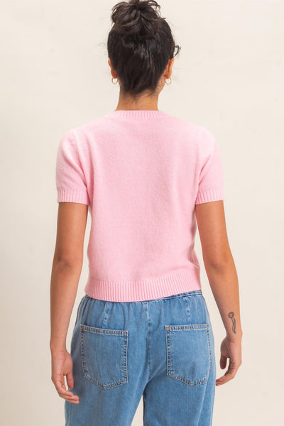 Crew Neck Short Sleeve Cardigan