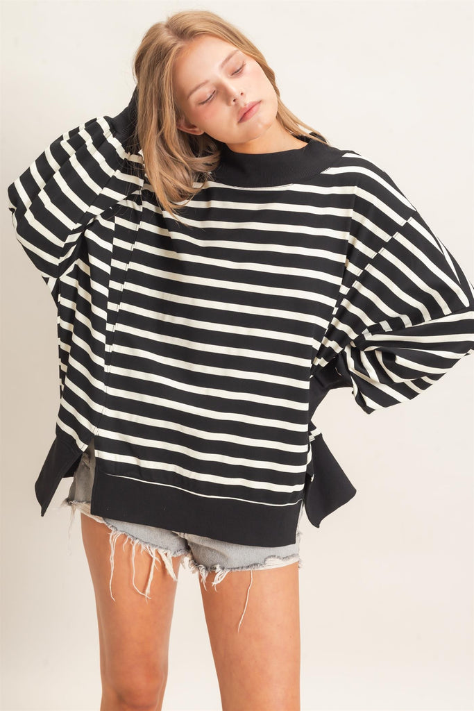 Striped Mock Neck Sweatshirt