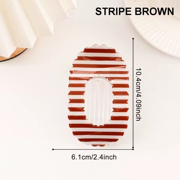 Scalloped Edge Floral Striped Hair Claw Clip
