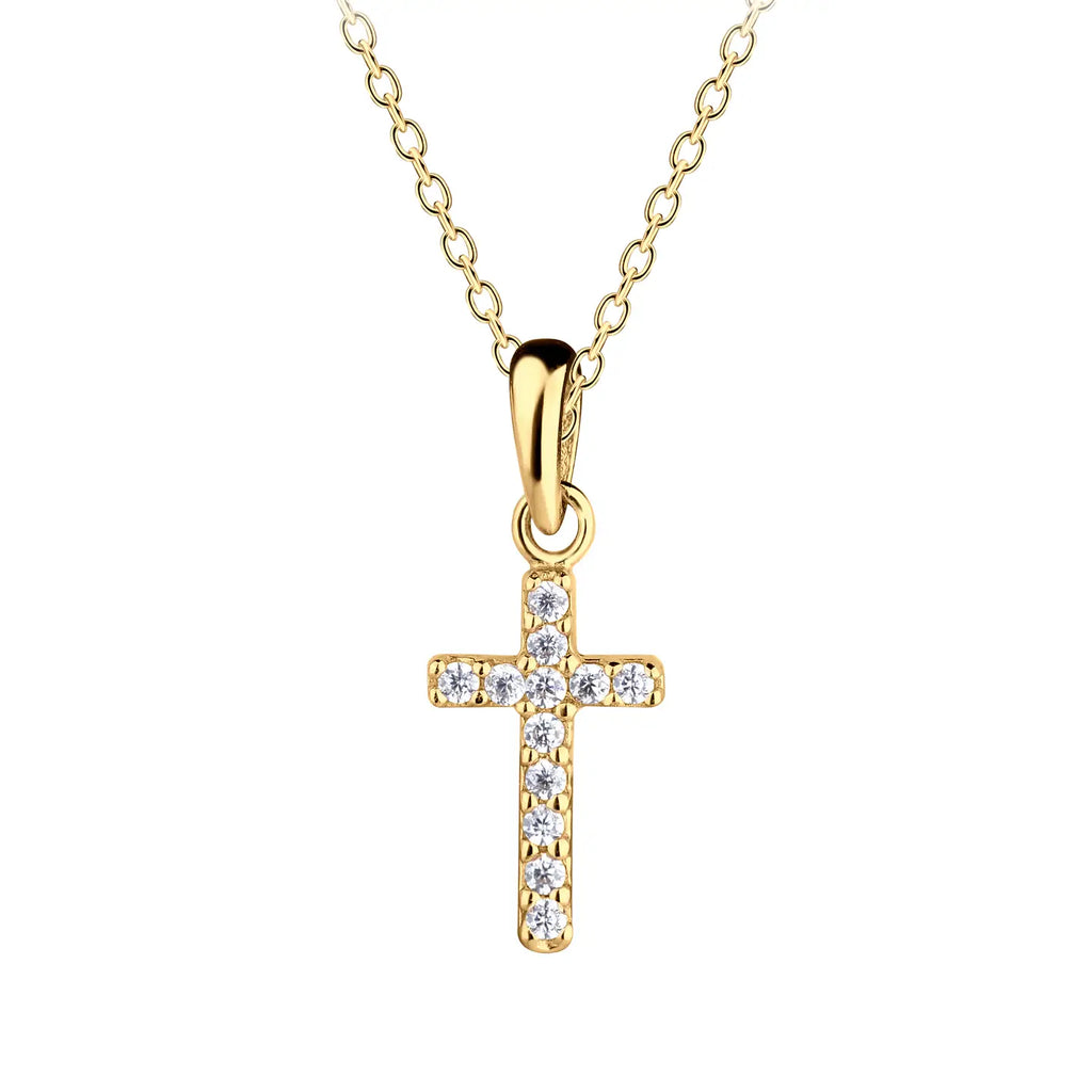 14K Gold-Plated Kids Cross Cz Necklace