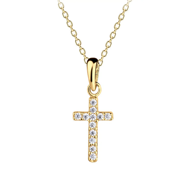 14K Gold-Plated Kids Cross Cz Necklace