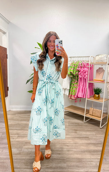 Button Down Printed Midi Dress