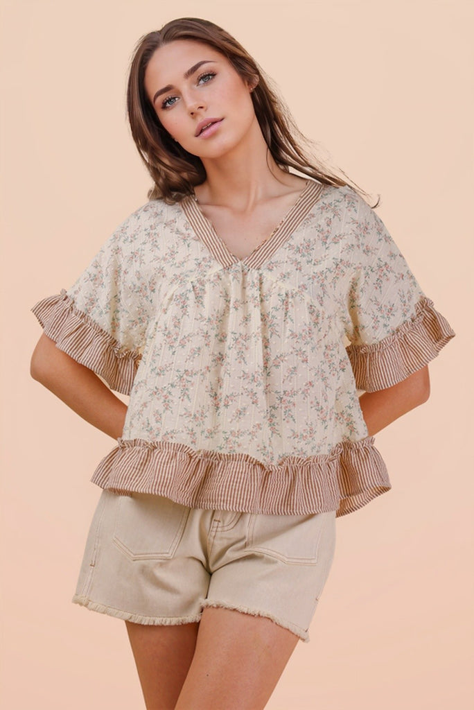 Floral Ruffle Hem Blouse Top