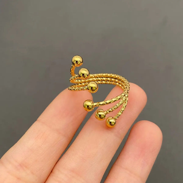 18K Gold Plated Stainless Steel Adjustable Engraved Ring