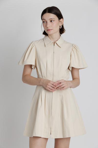 Pleated Twill Utility Mini Dress