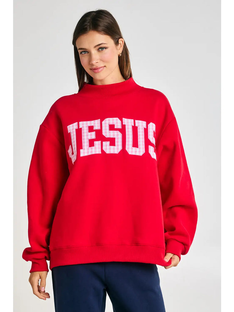 Embroidered Jesus Mock Neck Sweatshirt