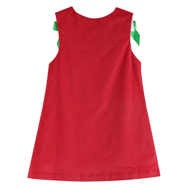 Corduroy Christmas Applique Bow Dress