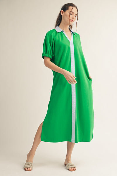 Side Slit Hem Solid Knit Midi Dress