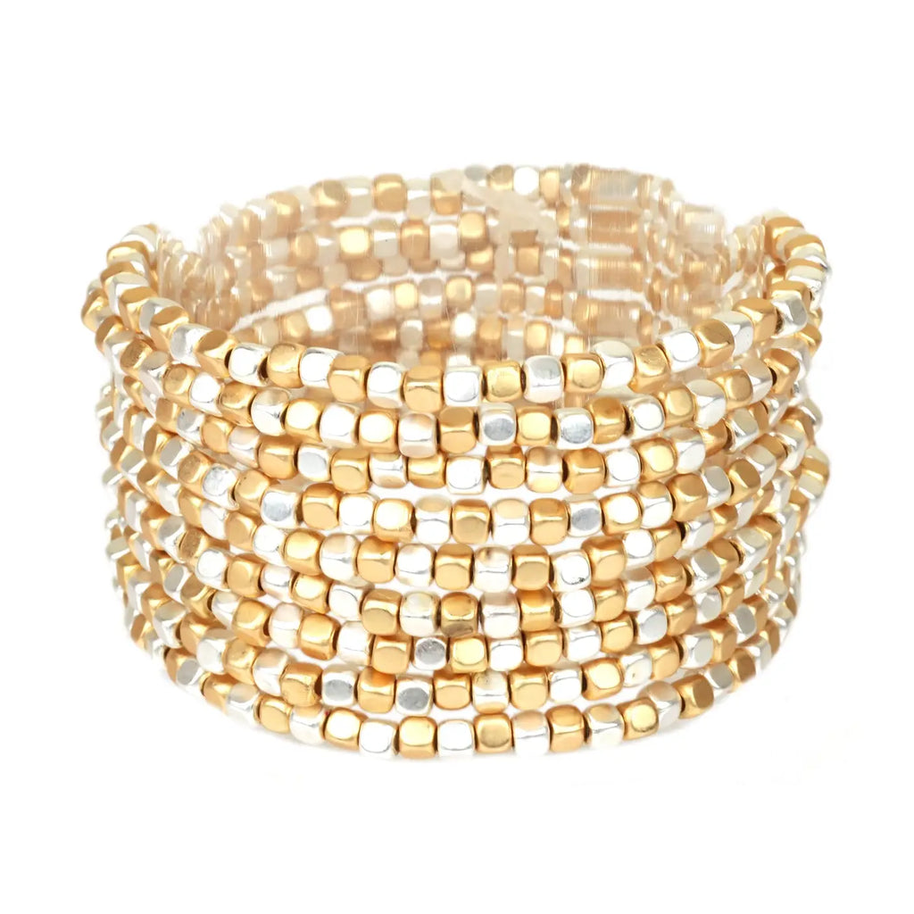 Gold & Silver Small Nugget Set of 9 Stretch Bracelets