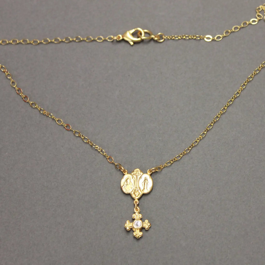 Gold Medal CZ Cross Necklace