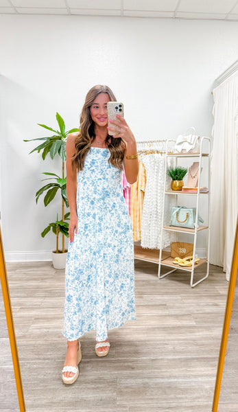 Watercolor Floral Spaghetti Strap Midi Dress