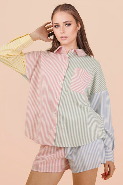 Stripe Color Block Top & Shorts Set
