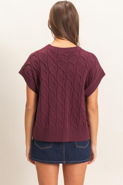 Cable Knit Cap Sleeve Sweater