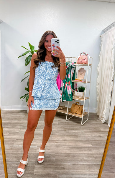 Embroidered Stripe Vest & Mini Skort Set