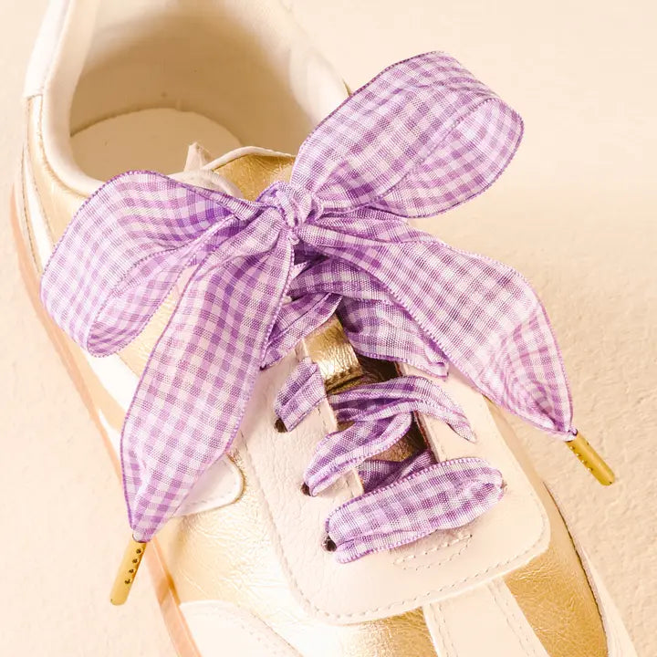 Step It Up Shoelaces–Gingham Purple