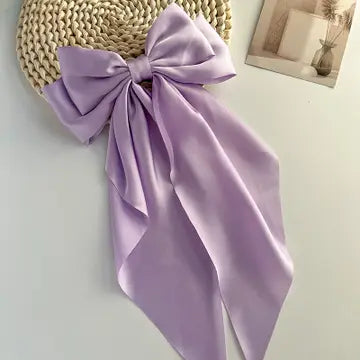 Plain Satin Long Ribbon Bow Large Barrettes Hair Clips